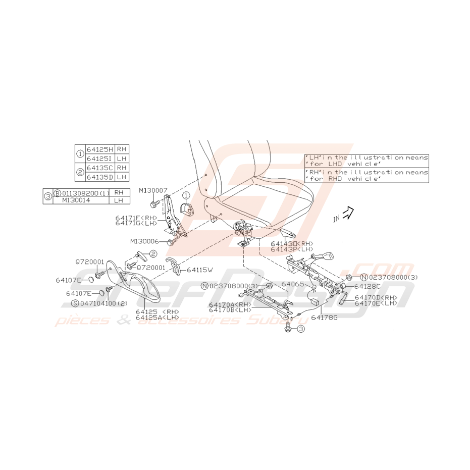 Schéma Réglage de Siège Origine Subaru WRX STI 2001 - 2002 Schéma Réglage de Siège Origine Subaru WRX STI 2001 - 2002
