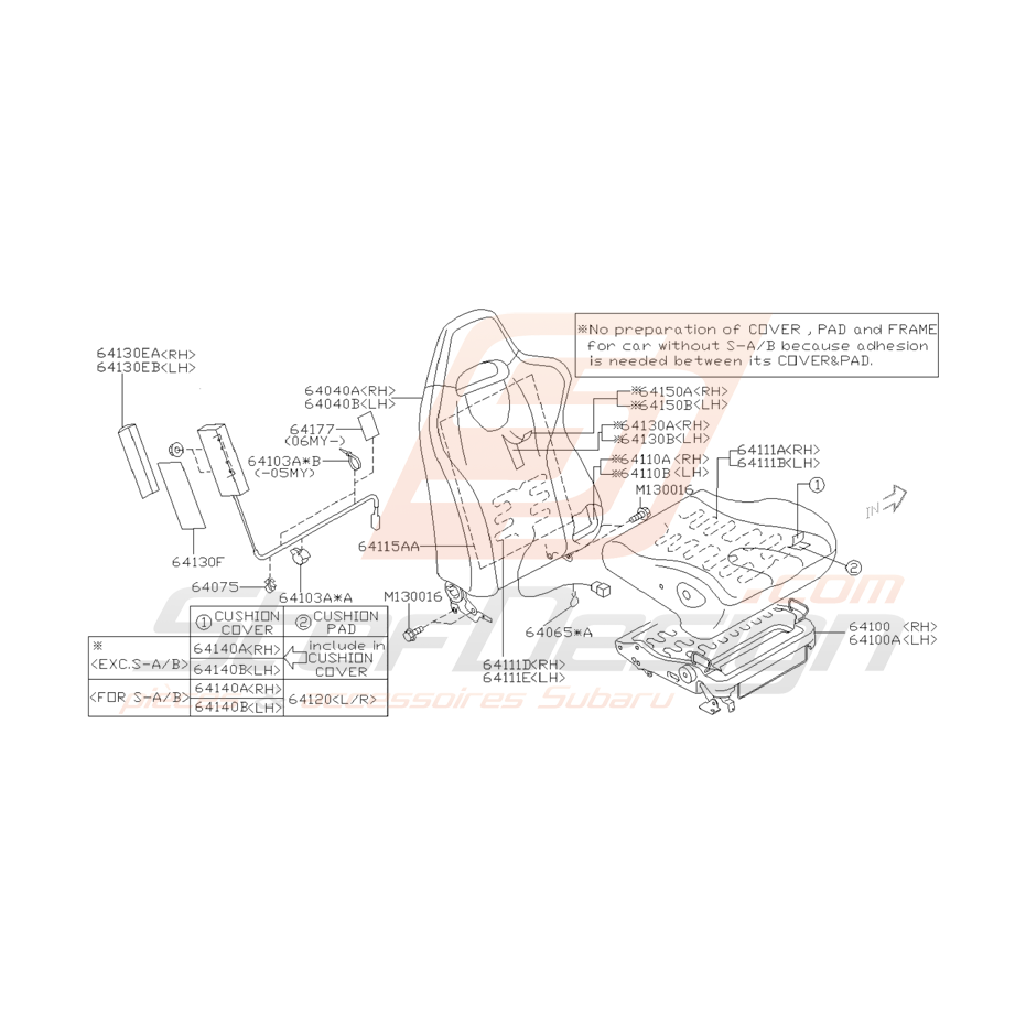Schéma de Siège Origine Subaru WRX et STI 2003 - 2005