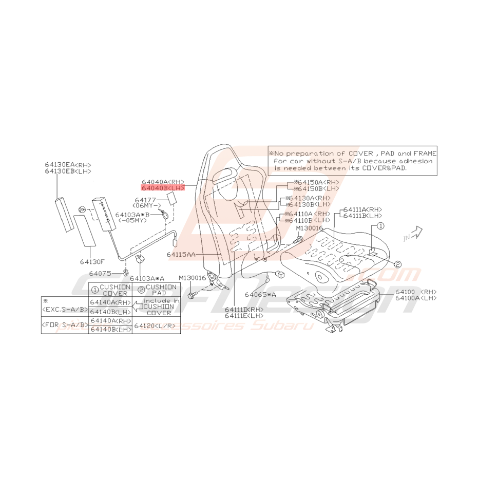 Dossier de Siège conducteur Origine Subaru STI 2005