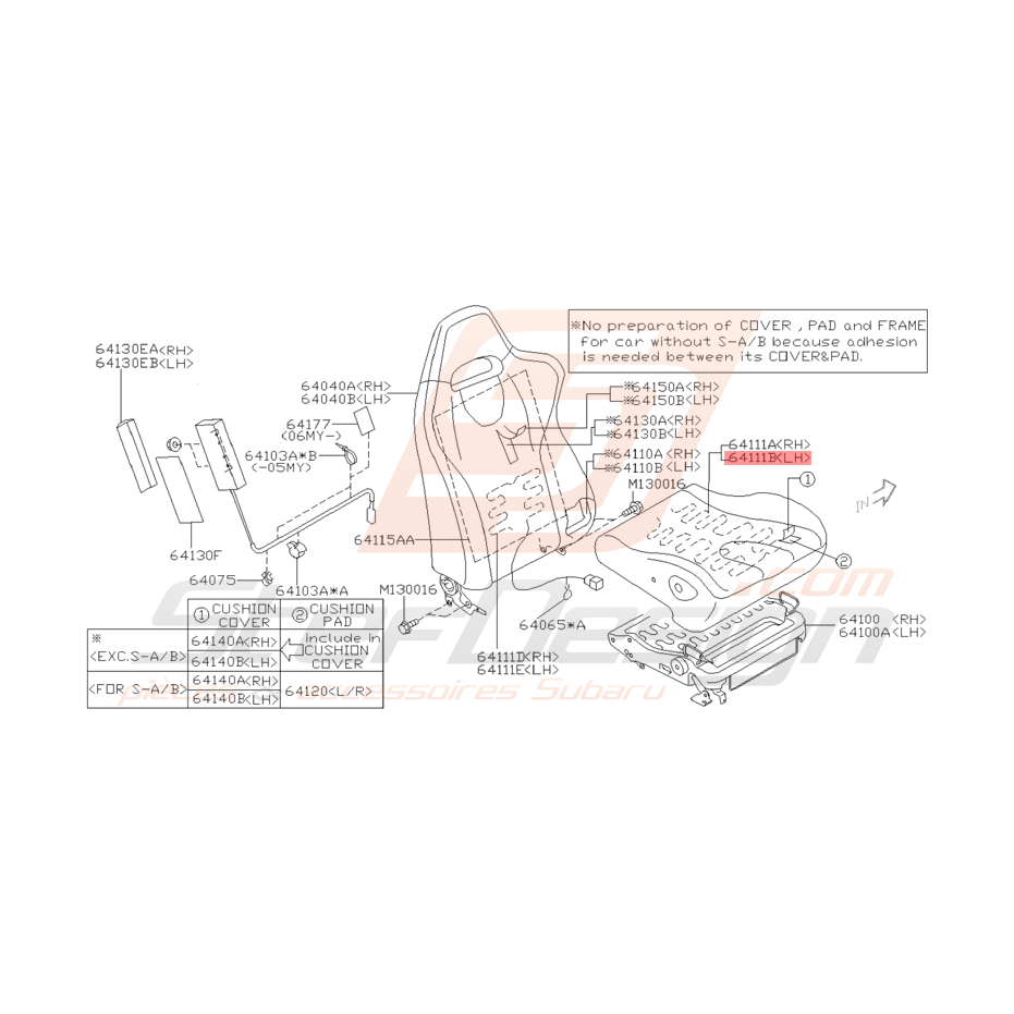 Chauffage d'Assise de Siège Chauffant Origine Subaru WRX 03 - 05