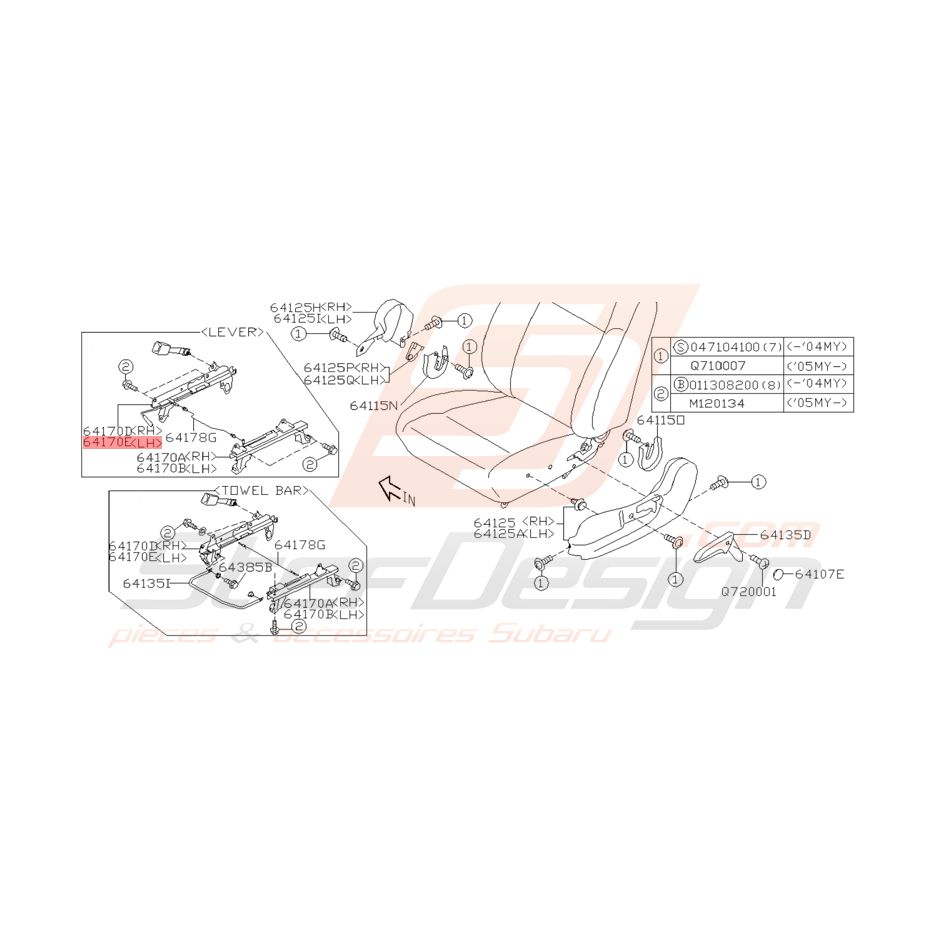 Glissière de Siège Origine Subaru WRX STI 07/2002 - 08/2003