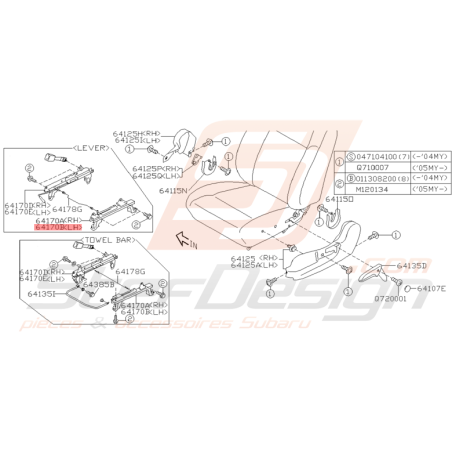 Glissière de Siège côté gauche Origine Subaru WRX STI 07/02 - 08/03