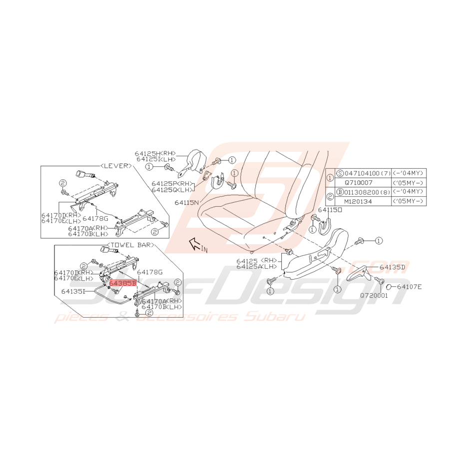 Vis Rail Latéral de Siège Origine Subaru WRX STI 2003 - 2005