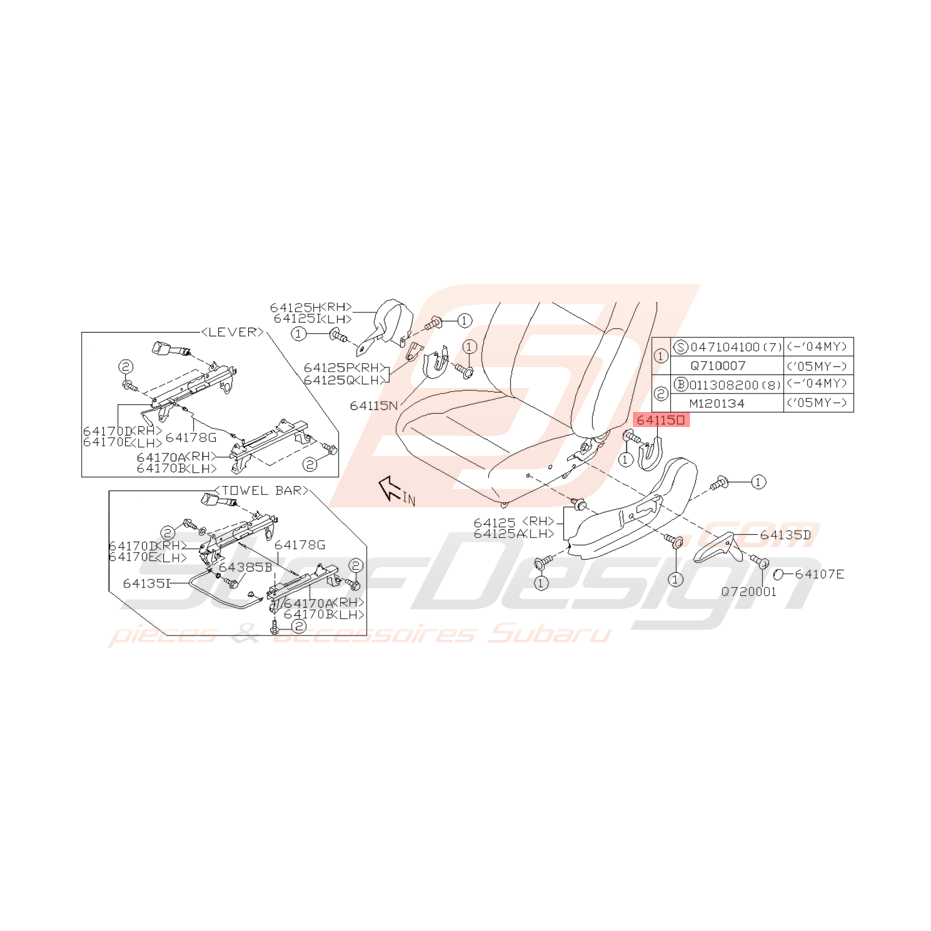 Cache Fixation de Siège Origine Subaru WRX STI 2003 - 2005