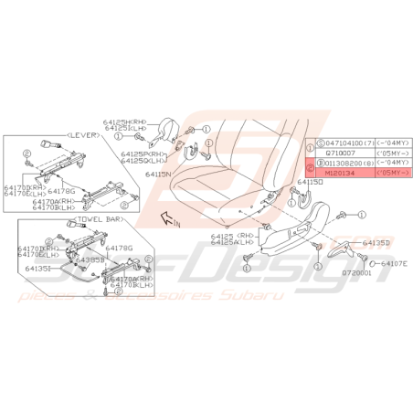 Vis Rail de Siège Origine Subaru WRX STI 2005