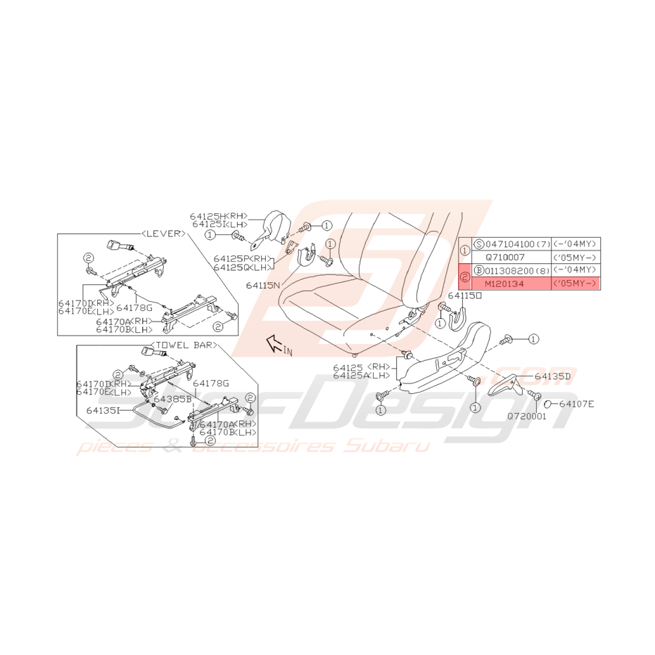Vis Rail de Siège Origine Subaru WRX STI 2005