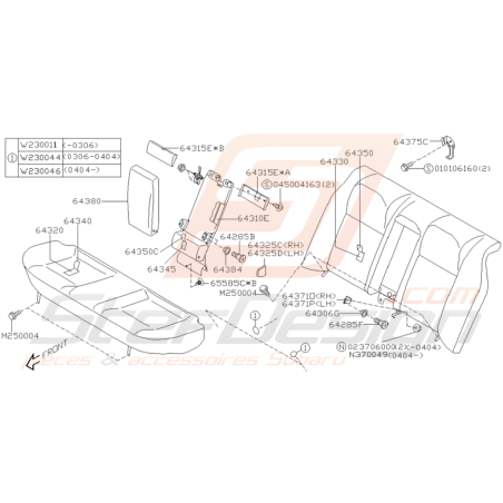 Schéma Banquette Arrière Origine Subaru WRX STI 2001 - 2005