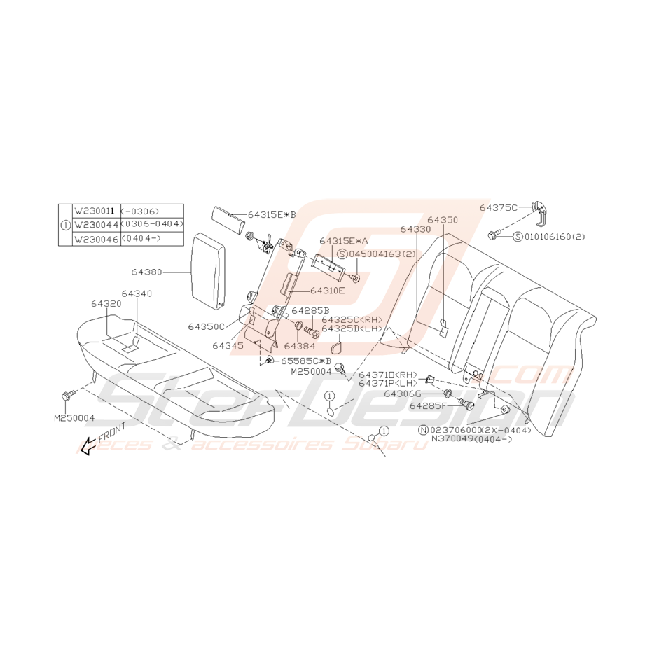 Schéma Banquette Arrière Origine Subaru WRX STI 2001 - 2005