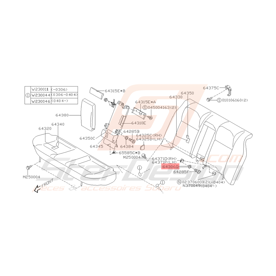 Garniture Banquette Arrière Origine Subaru WRX STI 01-05