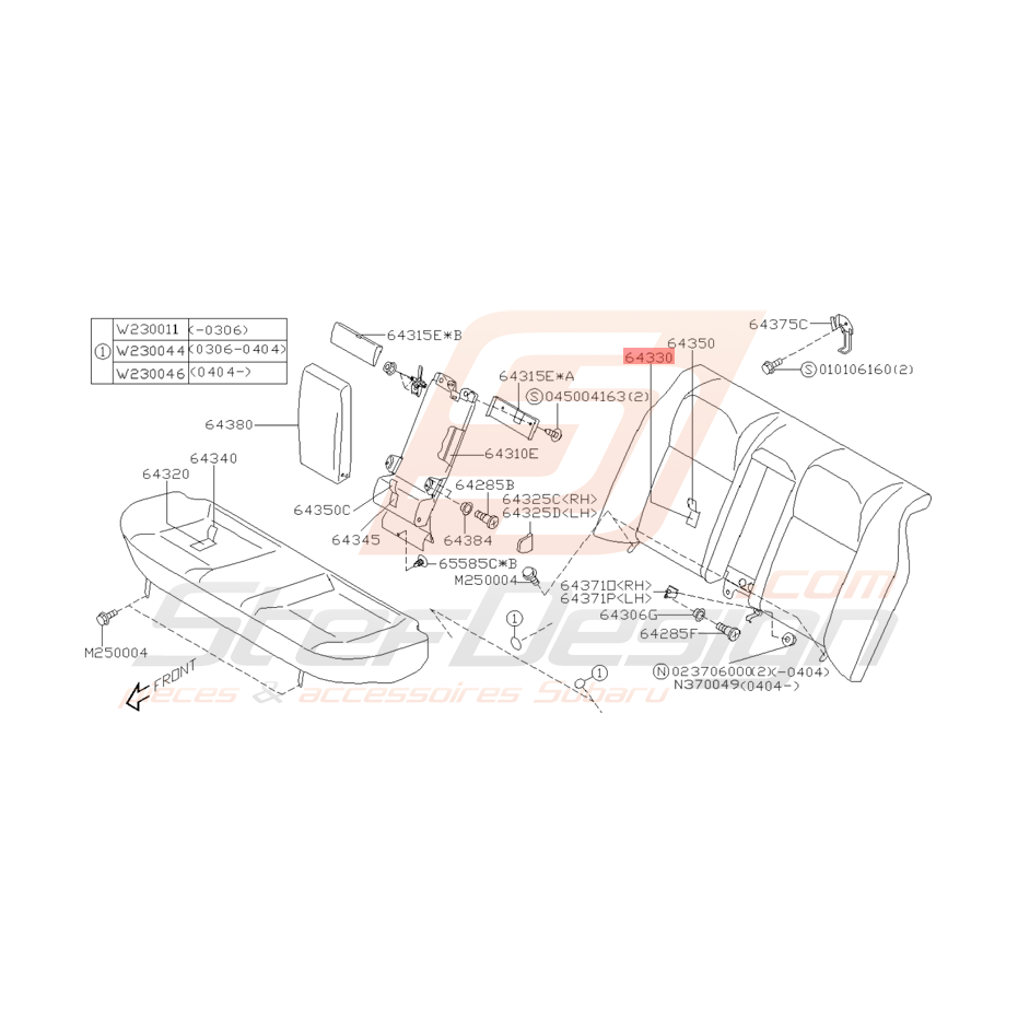 Coussin Banquette Arrière Origine Subaru WRX STI 2001 - 2005