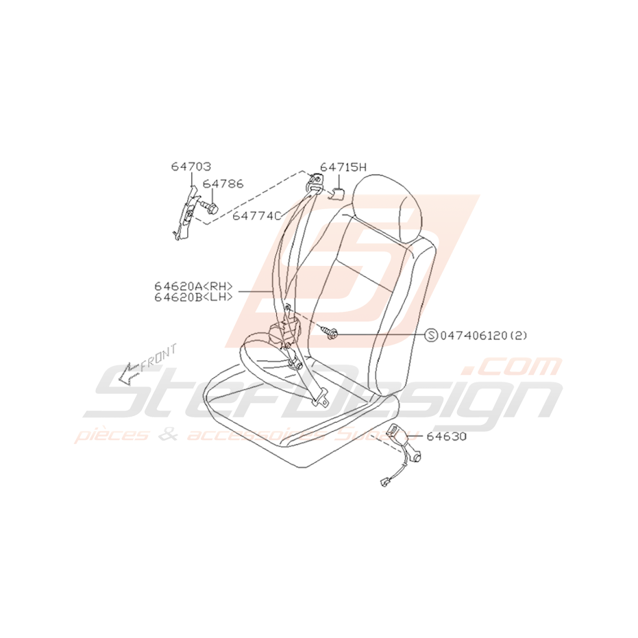 Schéma Ceinture de Sécurité Avant Origine Subaru WRX STI 01 - 05