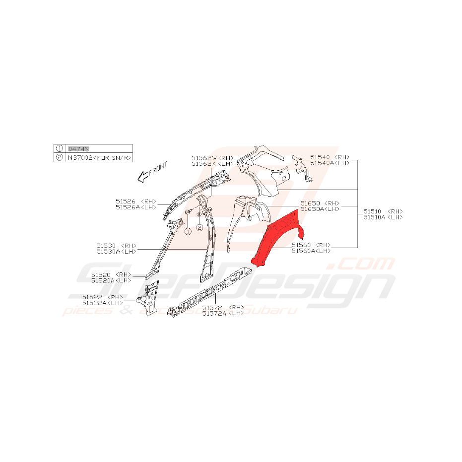 Intérieur d'aile arrière pour subaru WRX 2001-2002
