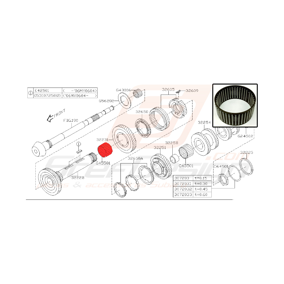 Roulement à aiguille d'arbre secondaire pour subaru impreza STI 2002