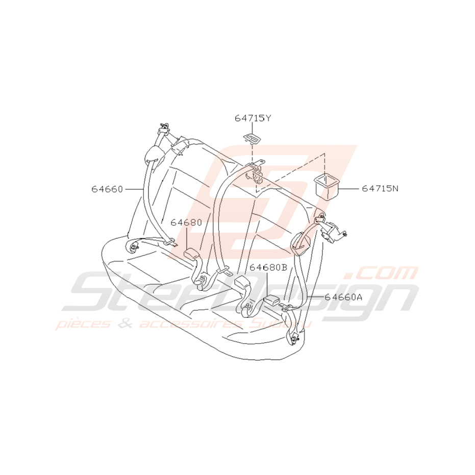 Schéma Ceinture de Sécurité Arrière Origine Subaru WRX / STI 01-05