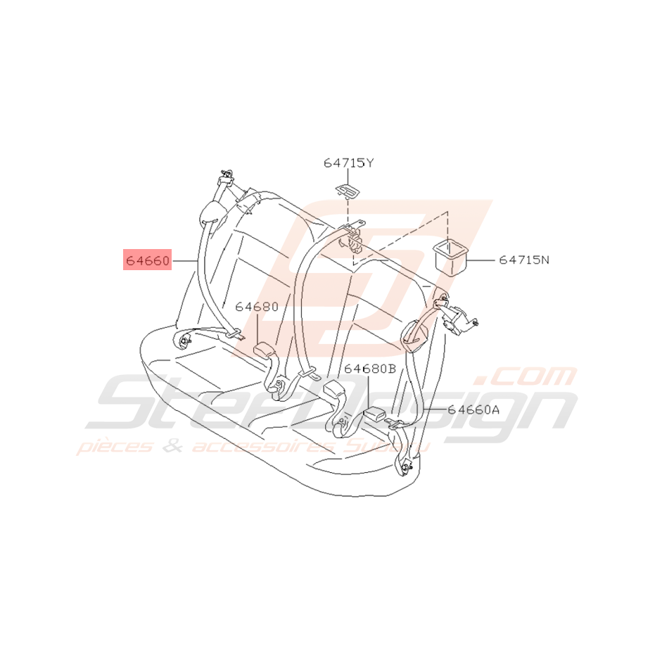 Ceinture Siège Arrière Droit Origine Subaru WRX / STI 2001 - 04/2004