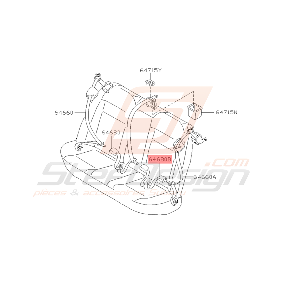 Ceinture Siège Arrière Gauche Origine Subaru WRX / STI 06/04 - 05