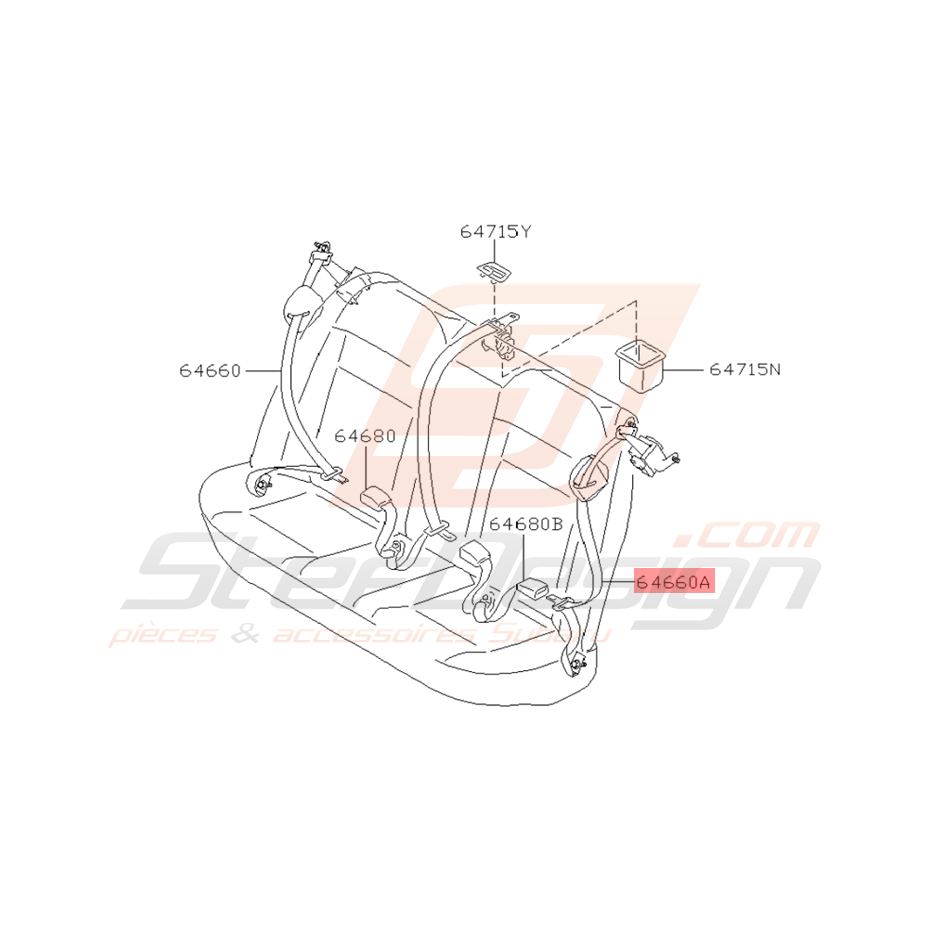Ceinture de Siège Arrière Gauche Origine Subaru WRX / STI 01-06/04