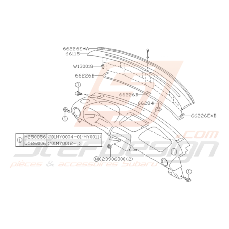 Schéma Fixation de Tableau de Bord Origine Subaru WRX / STI 01-05