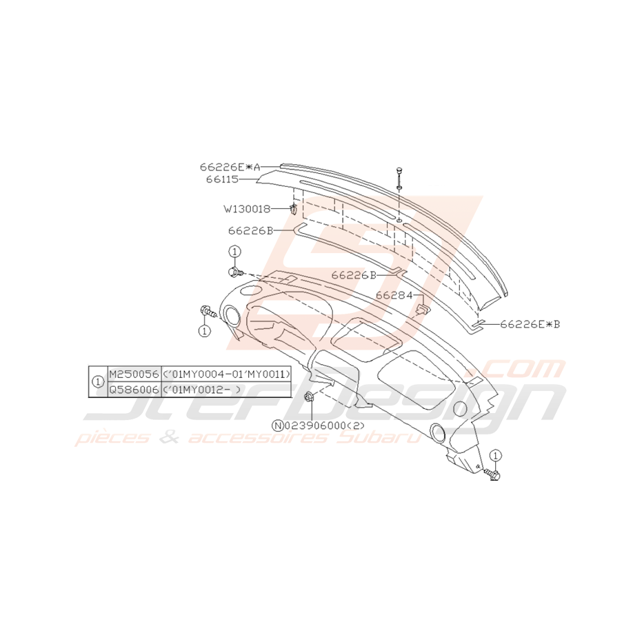 Schéma Fixation de Tableau de Bord Origine Subaru WRX / STI 01-05 Schéma Fixation de Tableau de Bord Origine Subaru WRX / STI 01-05