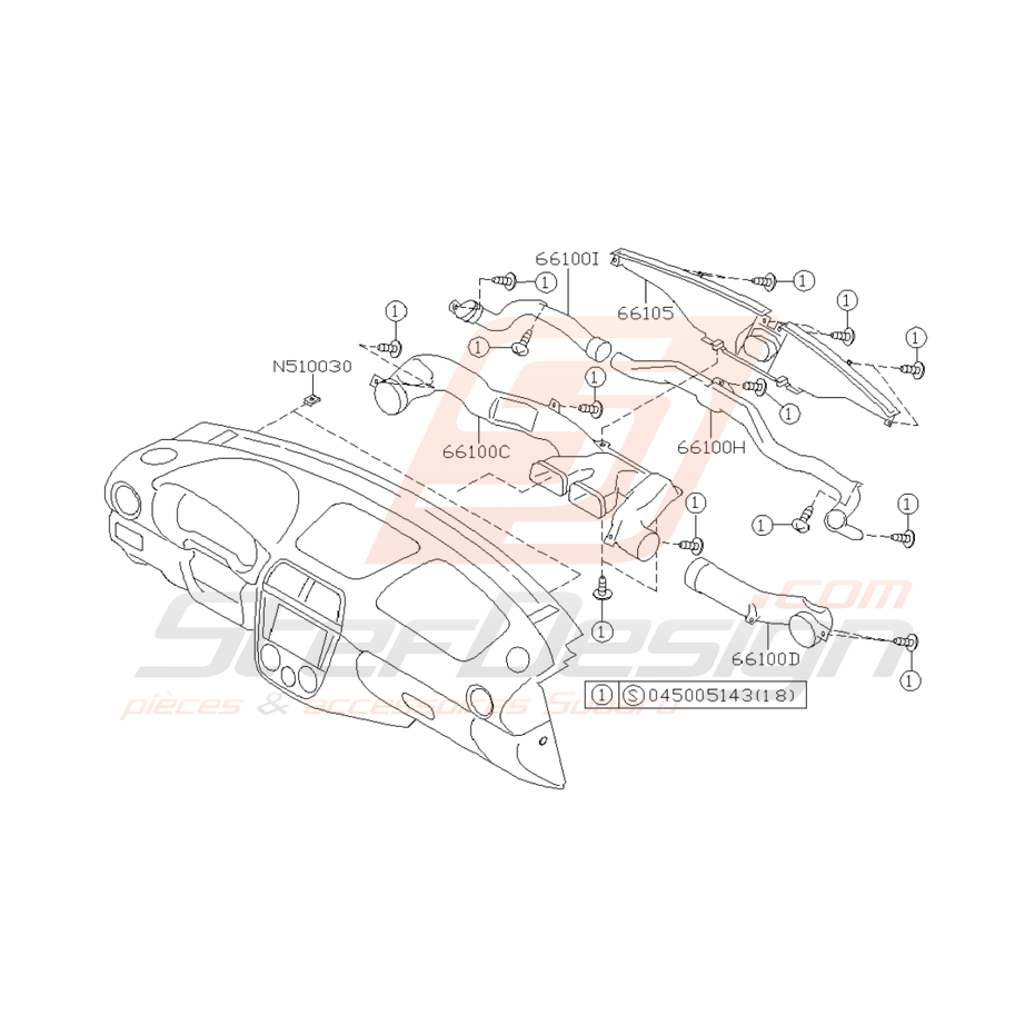 Schéma Conduit de Ventilation Origine Subaru WRX / STI 2001 - 2005