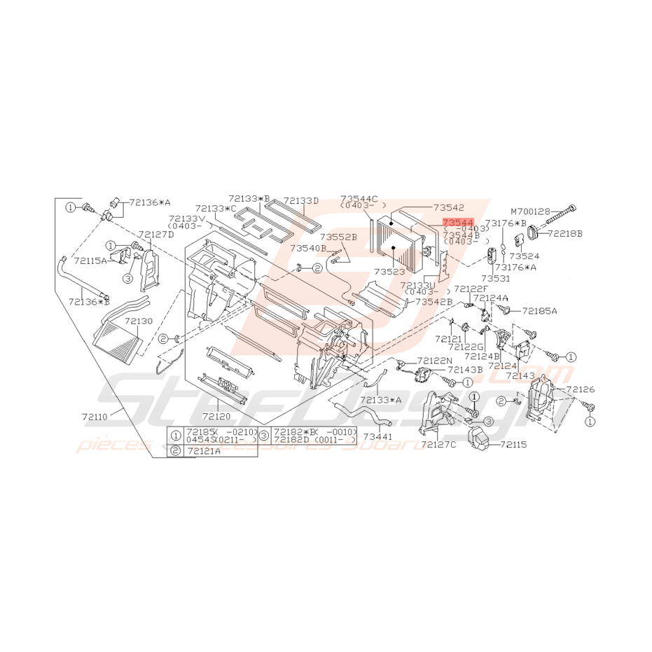 Garniture Système de Chauffage Origine Subaru WRX STI 2001 - 04/2003