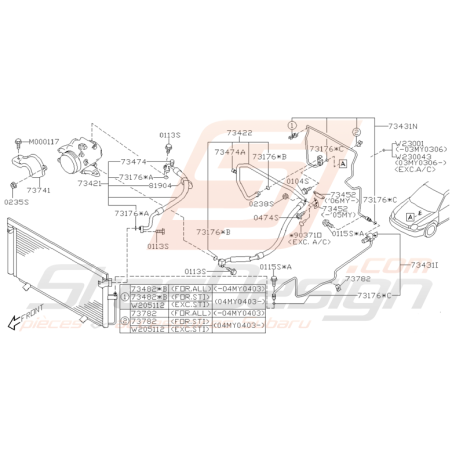 Schéma Durite de Climatisation Origine Subaru WRX et STI 01 - 05