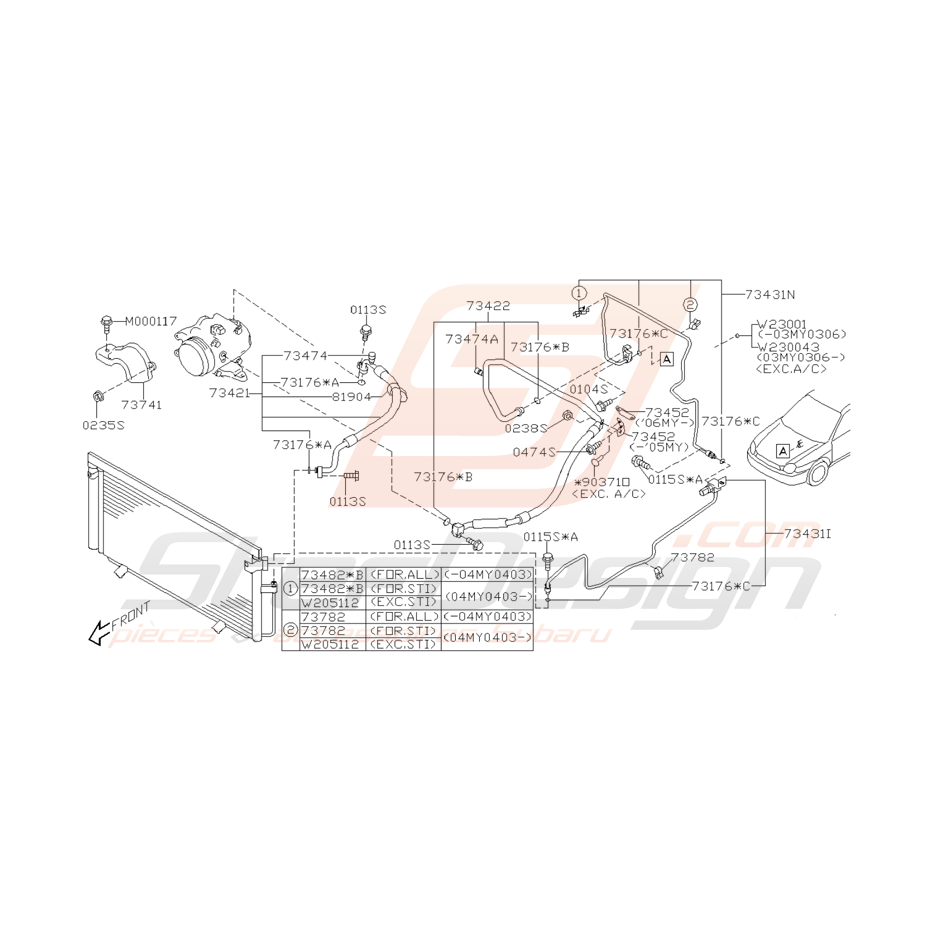 Schéma Durite de Climatisation Origine Subaru WRX et STI 01 - 05