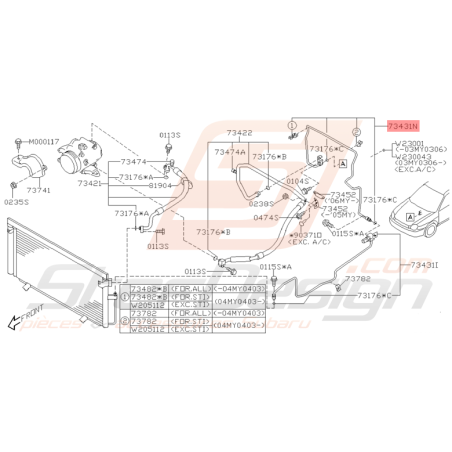 Canalisation de clim supérieur pour subaru WRX 2001 - 2005