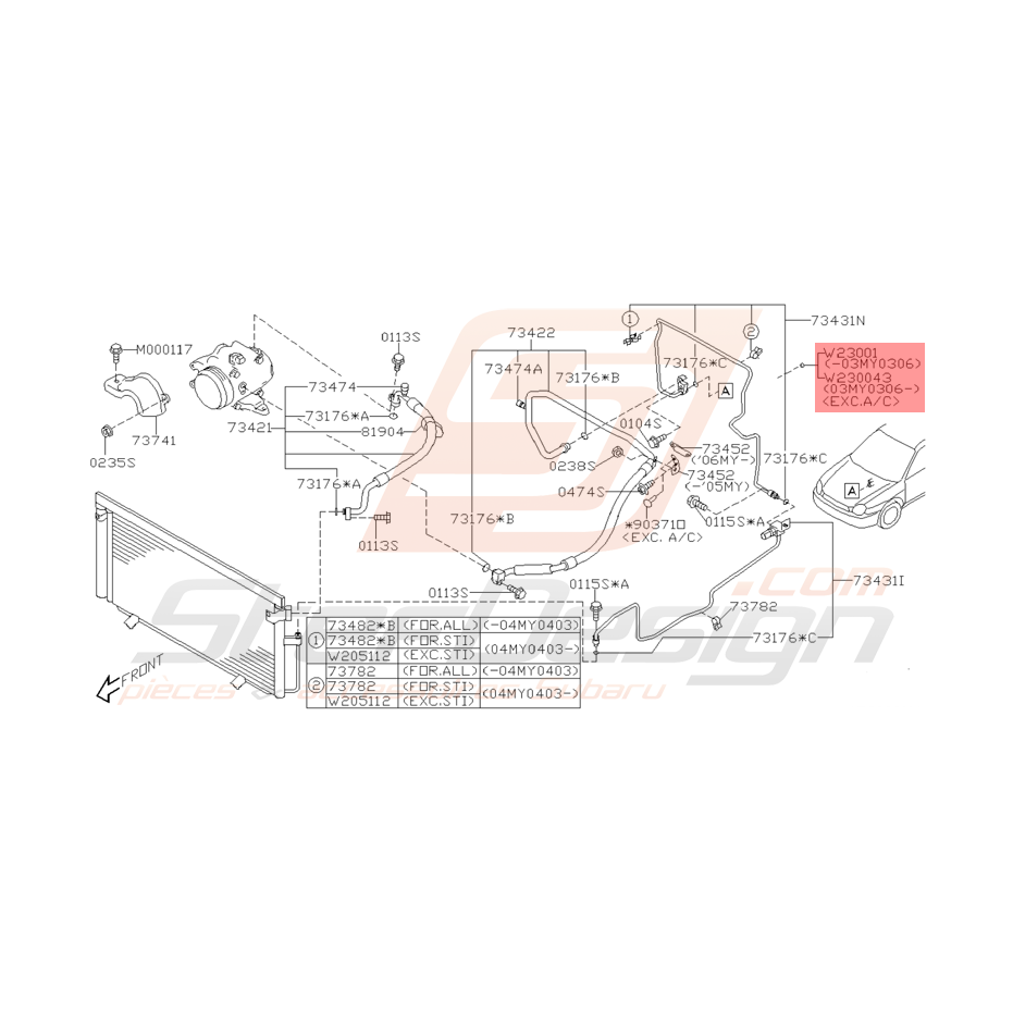 Passe fil Origine Subaru WRX STI 2001 - 2005