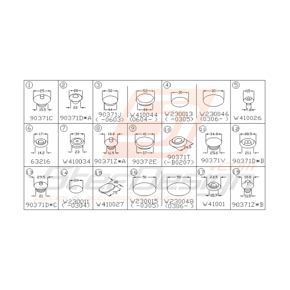 Schéma Bouchon de Carrosserie Origine Subaru WRX STI 01 - 05 Schéma Bouchon de Carrosserie Origine Subaru WRX STI 01 - 05