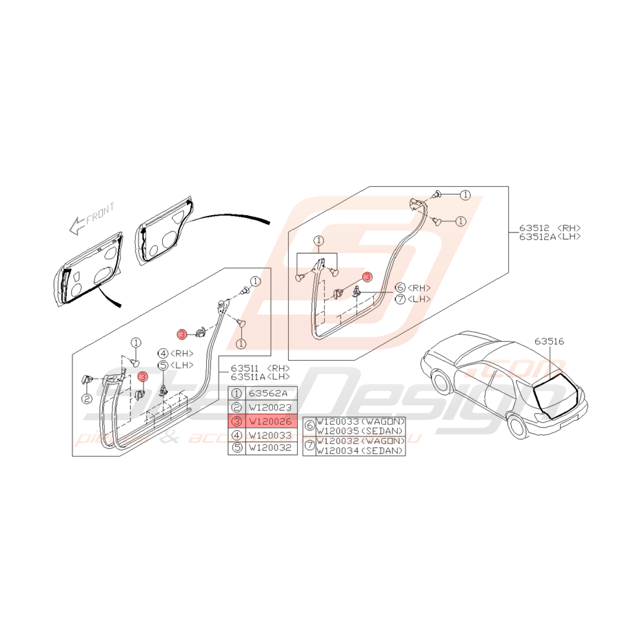 Agrafe Joint d'Étanchéité de Porte Origine Subaru WRX STI 01 - 05