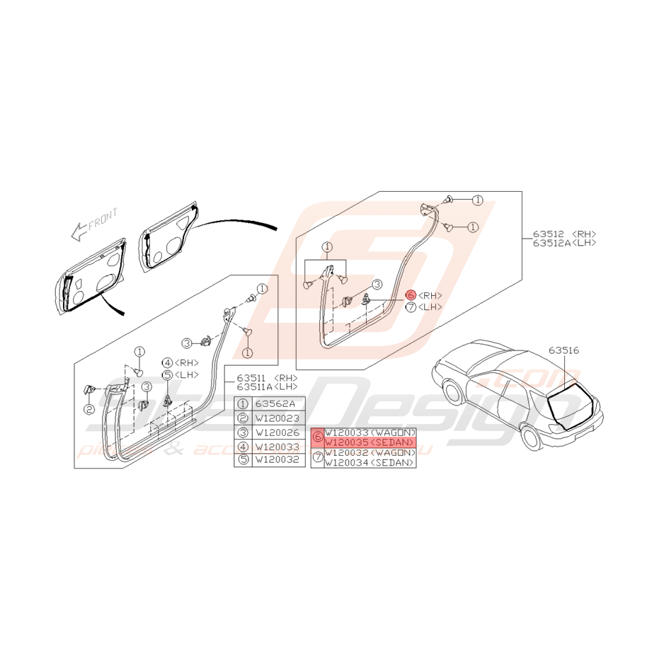 Clips de Joints d'Étanchéité de Porte Origine Subaru WRX STI 01 - 05