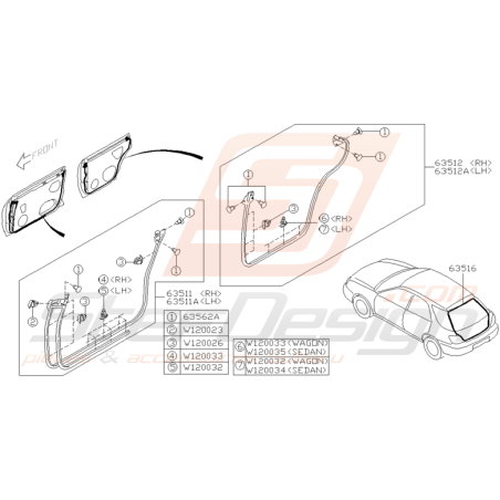 Schéma Joint d'Étanchéité de Portes Origine Subaru WRX/STI 01 - 05