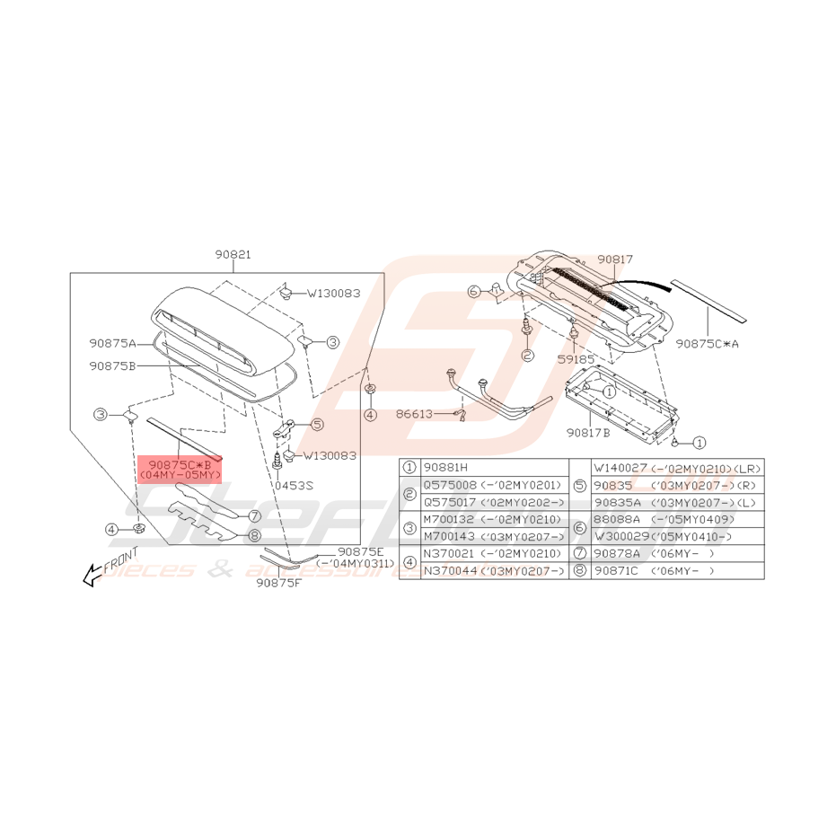 Joint Prise d'air de capot Origine Subaru WRX STI 2004 - 2005