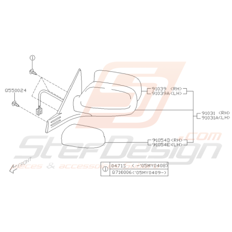 Schéma Rétroviseur Extérieur Origine Subaru WRX STI 2001 - 2005