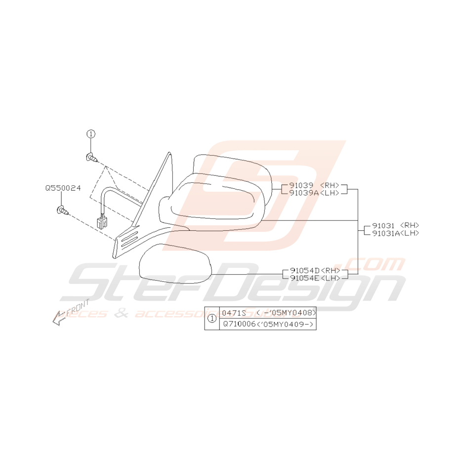 Schéma Rétroviseur Extérieur Origine Subaru WRX STI 2001 - 2005
