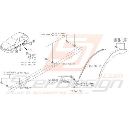 Schéma Protection Latérale Origine Subaru WRX STI 2001 - 2007