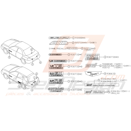Schéma Logo et Autocollant Origine Subaru WRX STI