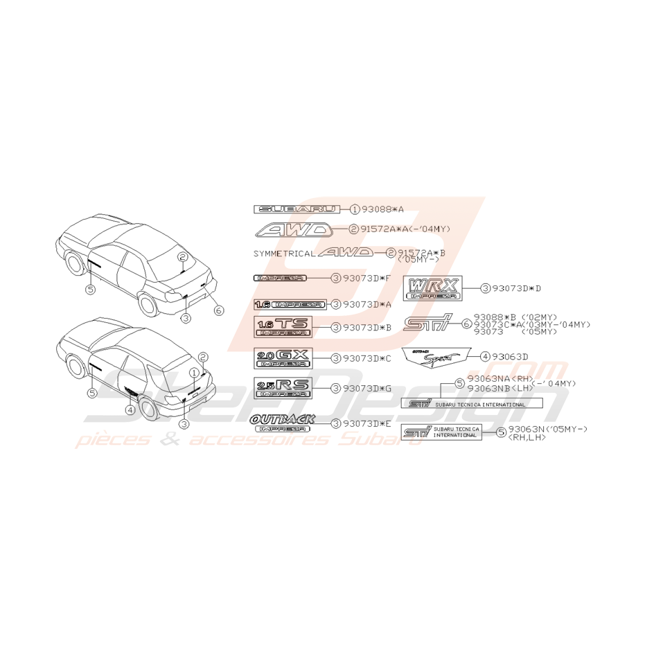 Schéma Logo et Autocollant Origine Subaru WRX STI