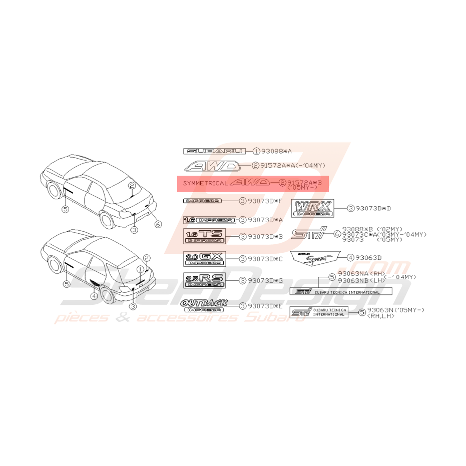 Autocollant Lunette Arrière AWD Origine Subaru WRX STI 05-07