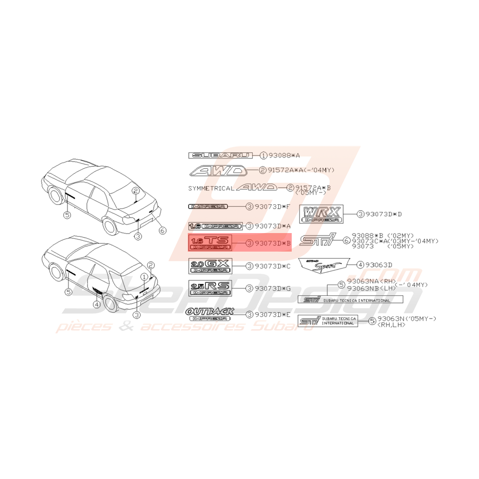 Logo de Coffre "1.6 TS Impreza" Origine Subaru