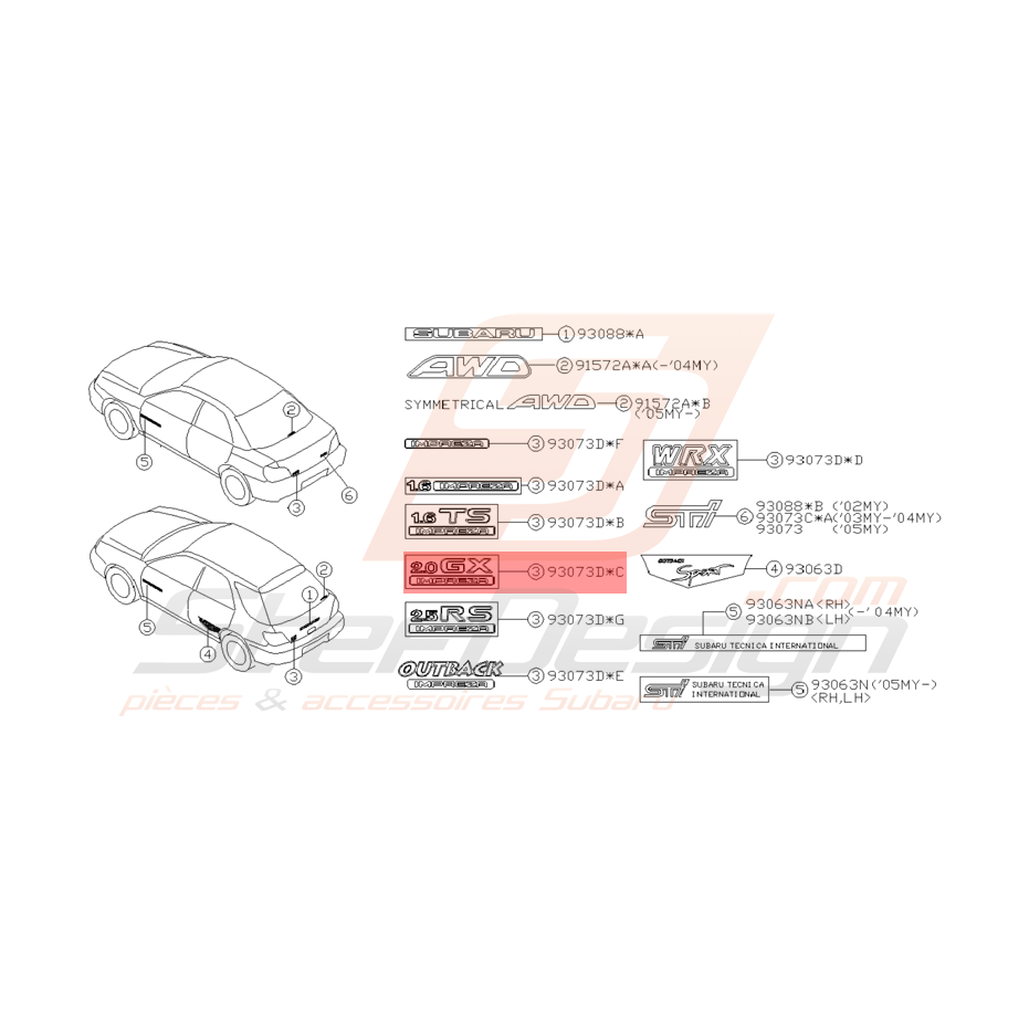 Logo de Coffre "2.0 GX Impreza" Origine Subaru