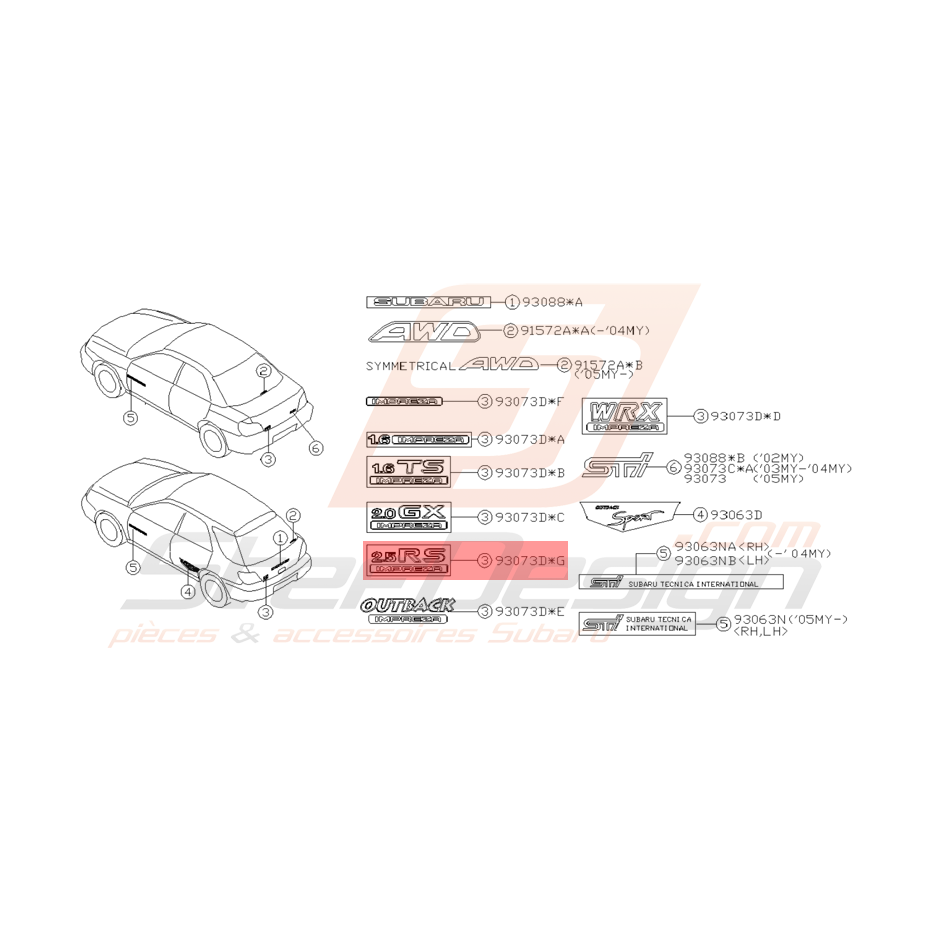 Logo de Coffre "2.5 RS Impreza" Origine Subaru
