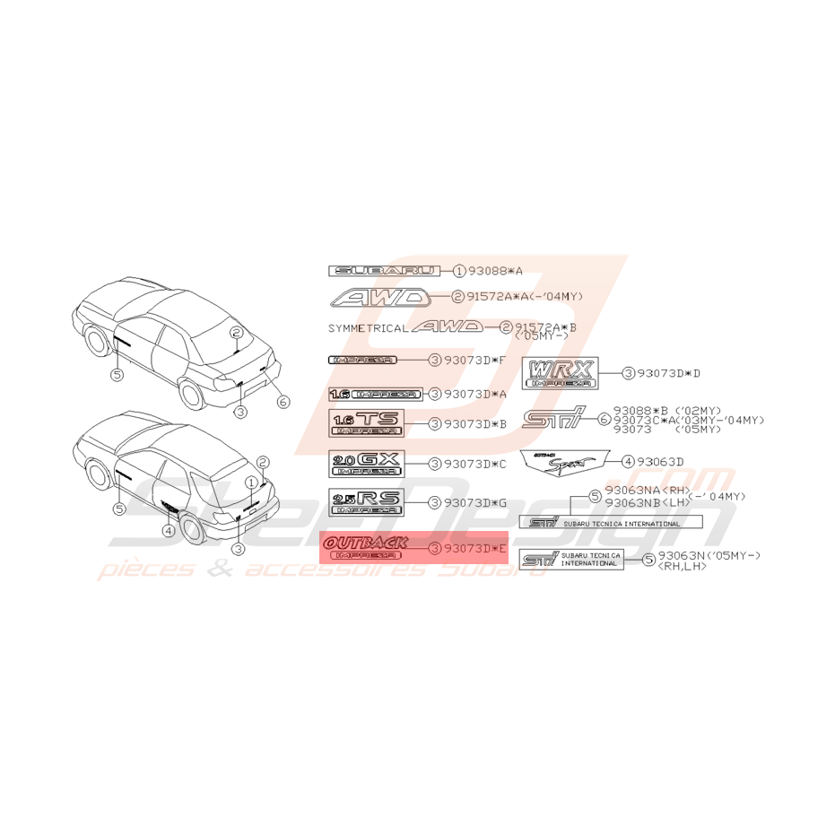 Logo de Coffre "Outback Impreza" Origine Subaru