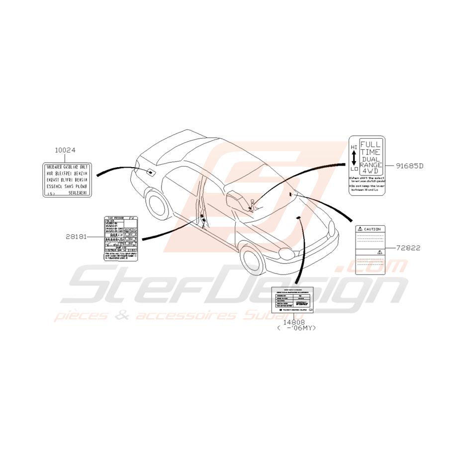 Schéma Étiquettes d'avertissement Origine Subaru WRX STI 01 - 05