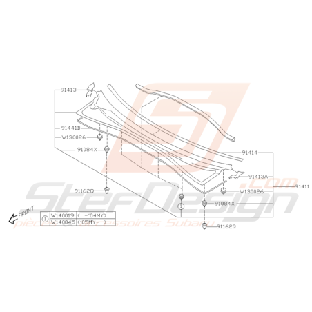 Schéma de Baie de Pare Brise Origine Subaru WRX STI 2001 - 2005