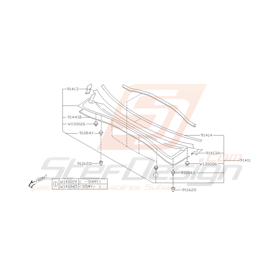 Schéma de Baie de Pare Brise Origine Subaru WRX STI 2001 - 2005