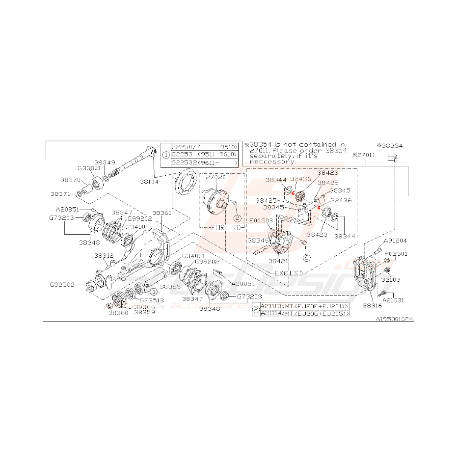 Circlips de différentiel arrière pour subaru impreza GT 1999-2000