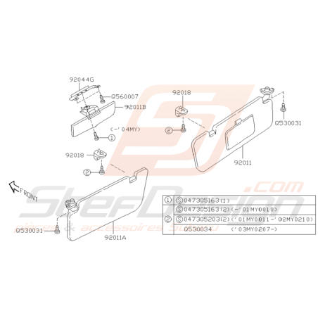 Schéma de Pare Soleil Origine Subaru WRX et STI 2001 - 2005