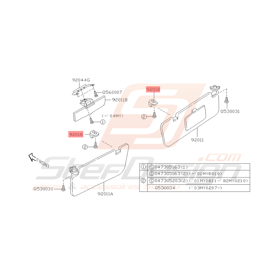 Crochet de Pare Soleil Origine Subaru WRX STI 2003 - 2005
